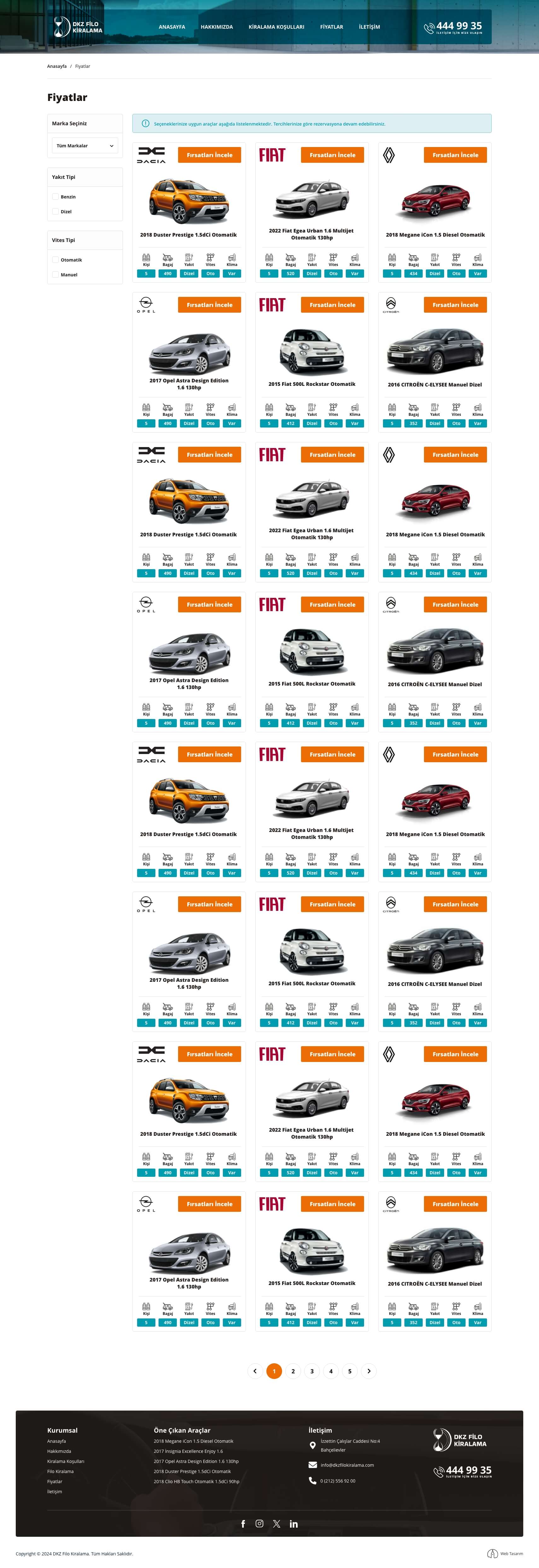 DKZ Filo Kiralama Ürün Liste